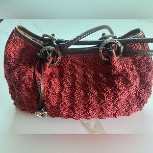 Brighton Red Woven Straw Shoulder Bag with Braided Leather Straps. Vintage EUC